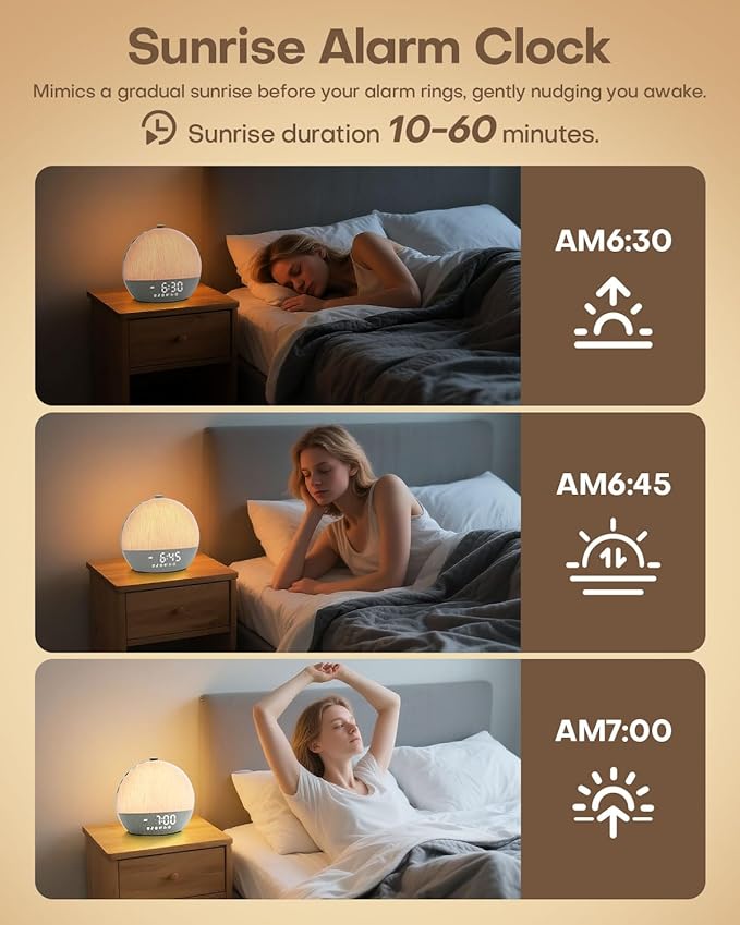 Sunrise Alarm Clock, White Noise Sound Machine, Sunlight Alarm Clocks for Bedrooms, 9 Natural Wake Up RGB Night Light, 30 Soothing Sounds for Heavy Sleepers, Baby, Kids, Adults Gifts