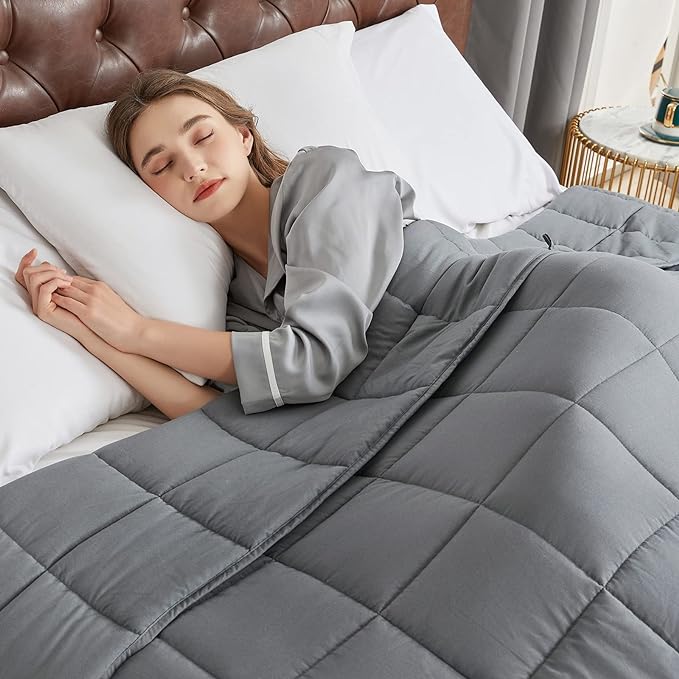 CYMULA Weighted Blanket for Adults (15lbs 60"x80" Queen Size) - Cooling Breathable Heavy Blankets for Summer Winter - Ultra Microfiber Soft Comfort Throw with Glass Beads - Gifts for Men/Women