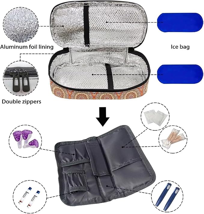 Boho Hummingbird Insulin Cooler Travel Case,Diabetes Carrying Bag for Supplies Keep Medicine Cool While Traveling,Insulin Vial Protector Cooling kit for Storage,Mini Insulated Pack