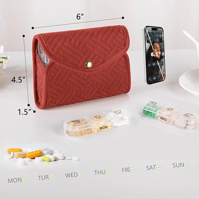 BAGSFY Weekly Pill Organizer 3 Times a Day in a Cute Fabric Pill Case, Medicine Pill Organizer, Pill Box, Portable Travel Pill Case, Pill Container for Medication, Vitamins, Fish Oils, Supplements