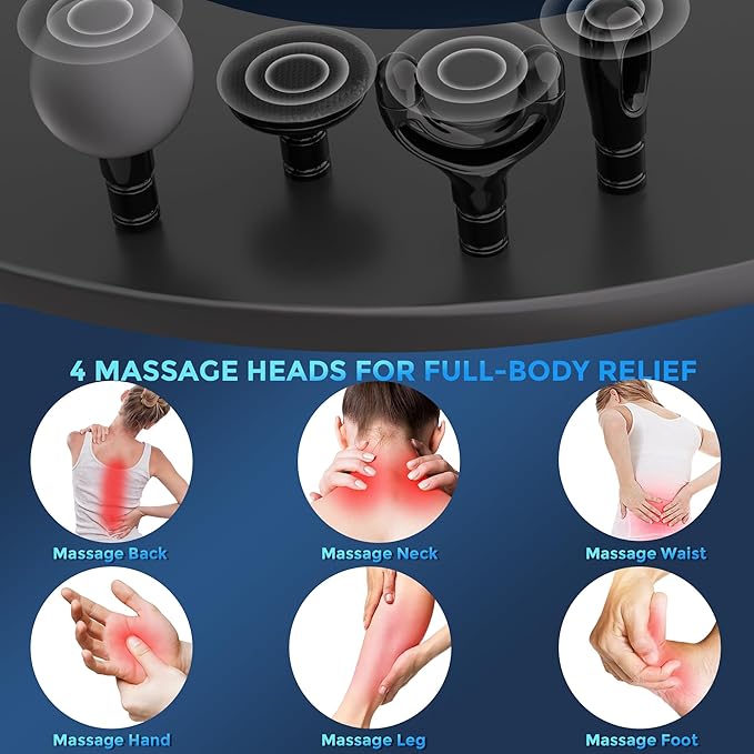 Massage Gun Deep Tissue with Extension Handle Professional Percussion 2-in-1 Detachable Back Massager for Pain Relief,Muscle Relief Massager for Shoulder Back Thigh Waist&Neck (Upgraded)