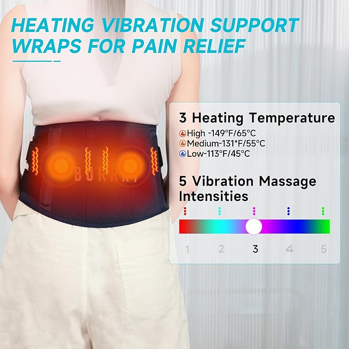 Cordless Heating Pad with Massager for Back Pain Relief, HSA Eligible FSA, 47-60" Lower Portable Back Heating Pad for Cramps with 3 Heat&Timer, 5 Vibration Back Brace Gift for Mother Father Men Women