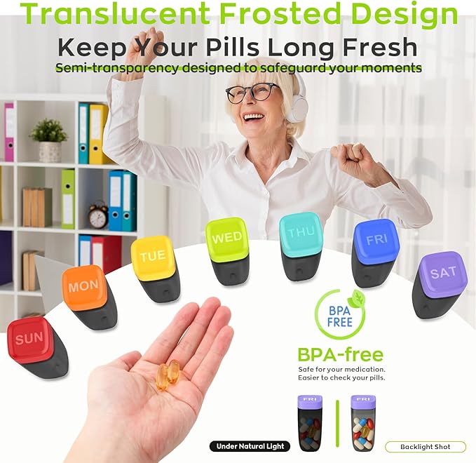 Weekly Pill Organizer 1 Time a Day, HIONXMGA Detachable Travel Pill Box 7 Day, Large Medicine Pill Case Container for Daily Medication Vitamin Supplement Fish Oil, Portable Week Pills Holder, Clear