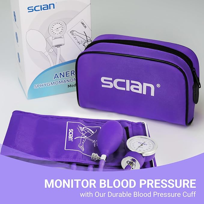 SCIAN Manual Blood Pressure Cuff - Aneroid Sphygmomanometer with European Cuff 8.7-16.5" and D-Ring, Come with Carrying Bag for Nurse Doctor Senior Adult, Purple