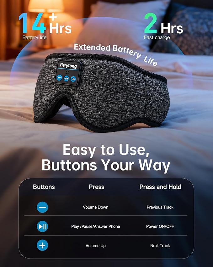 Sleep Mask with Bluetooth 5.4 Headphones, 3D Contoured Sleep Eye Mask with Ultra-Thin HD Stereo Speakers for Side Sleepers, Long-Lasting Battery Life & Blackout for Men Women Deeper Sleep