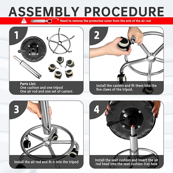 PU Leather Rolling Stool with Foot Rest Round Height Adjustment Swivel Spa Drafting Salon Tattoo Work Office Massage Vanity Stools Task Chair (Black)