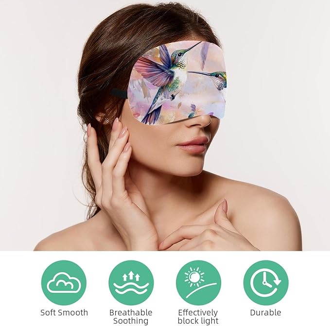 2 Pack Sleep Eye Mask for Women Men, Soft Breathable Eye Cove No Pressure Blackout Night Blindfold for Sleeping Light Blocking with Adjustable Strap, Hummingbirds Sunflower Butterfly