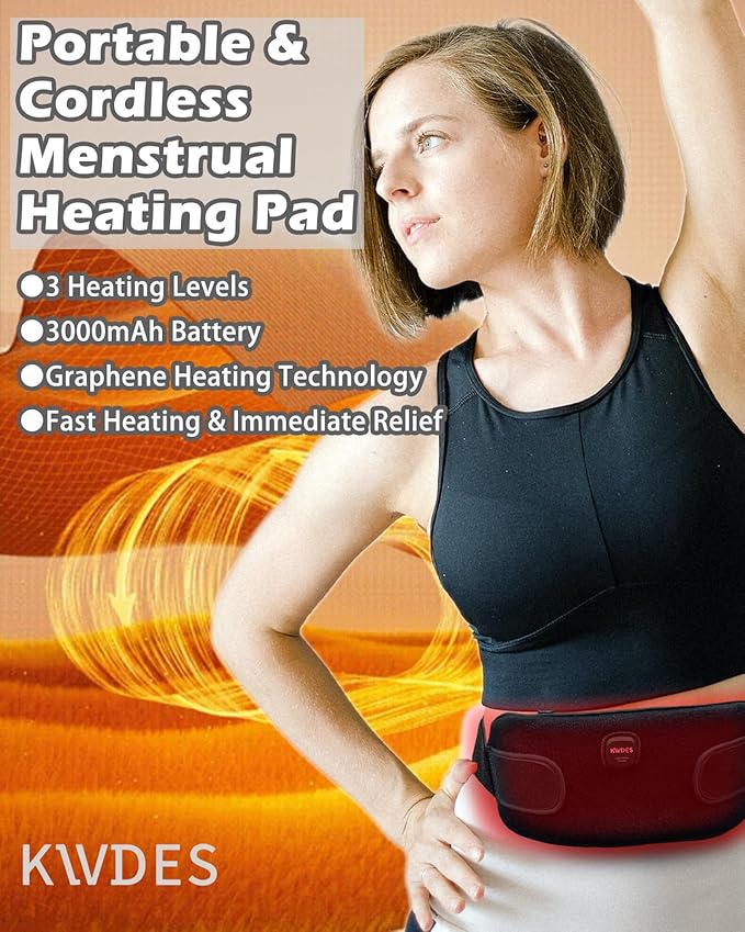 Portable Electric Heating Pad Cordless Period Heating Pad for Menstrual Cramps Pain Relief Back Cordless Period Small Rechargeable Wearable Battery Powered Lower Black Battery