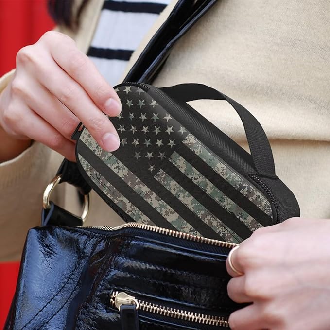 Rnyleeg American Flag Diabetic Bags for Supplies Army Green Camo Insulin Cooler Travel Case Portable Diabetic Travel Case for Insulin Pens Diabetes Supply Case with Handle