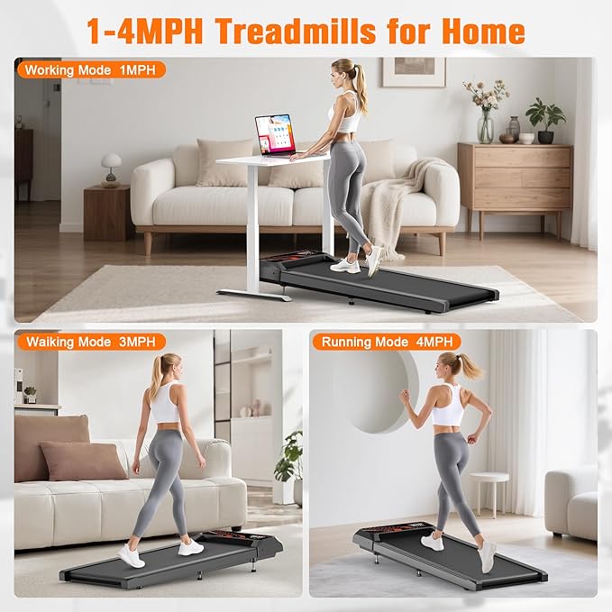 Walking Treadmill Pad with 5% Adjustable Incline and APP Sync, Small Compact Under Desk Treadmills for Home and Office with Remote Control and LED Display, 2.5HP