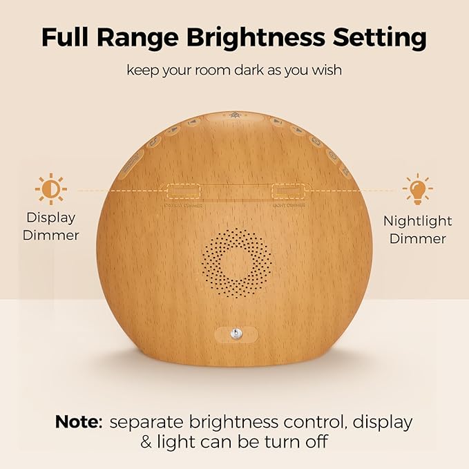 HOUSBAY Sunrise Alarm Clock Sound Machine, Wake Up Light- Soothing Sleep Sounds, Gentle Sunrise Alarm, Dimmable Night Light, Digital Clock & White Noise for Sleeping, Bedroom (Full Wooden Tone)