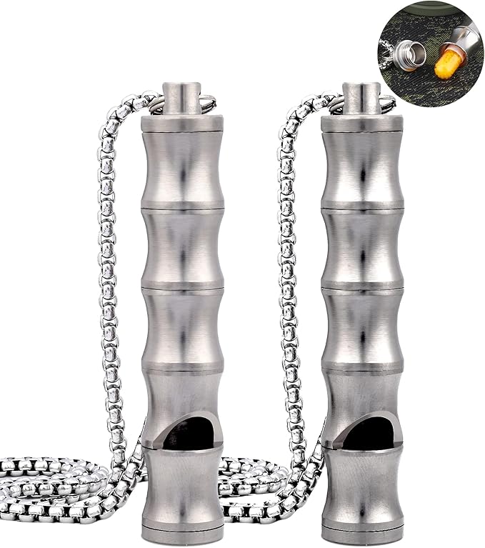 Titanium Pill Holder Necklace for Men Women Emergency Whistle Mini Keychain Nitro Pill Case with Loud Whistles EDC Safety Backpacking Survival Hiking Camping Pets Training