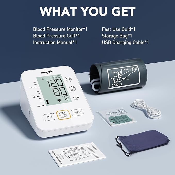 Blood Pressure Monitor, maguja Blood Pressure Monitors for Home Use, Automatic Digital Upper Arm BP Machine with Blood Pressure Cuff, 2 Users