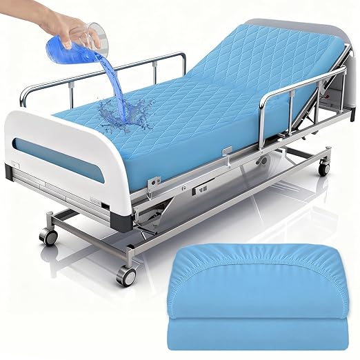 2 Pack Hospital Bed Sheets Set,Hospital Fitted Bed Sheets for Home Use & Hospital Care Beds,Waterproof Fitted Sheets with Elastic All Around,Reusable and Machine Washable,36" x 80" x 14" (Blue)