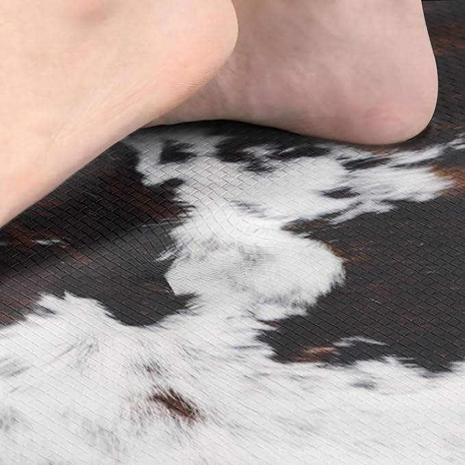 Arttown Brown Anti-Fatigue Kitchen Rug Set of 2 Cow Bull Farm Cushioned Floor Standing Mat Waterproof Non-Slip Mat and PVC Ergonomic Comfort Foam Rug