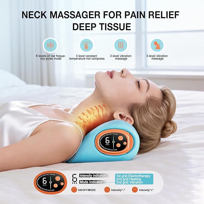 2026 New Upgrade Neck Massager, 3-in-1 Heat, Pulse & Vibration Modes, Ergonomic Electric Neck and Shoulder Massager, for Pain Relief & Relaxation at Home, Office, Travel