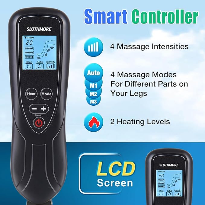 SLOTHMORE Leg Massager for Circulation and Pain Relief, Air Compression Foot Massage with 3 Heat Levels 4 Modes, 4-in-1 Foot Calf Knee & Thigh, Knee Heating Therapy, Gift for Mom Dad