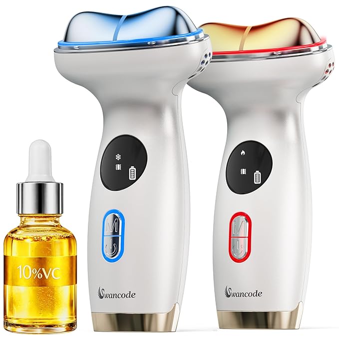 Cold & Heat Red Light Therapy with Serum - 7-in-1 LED Face Sculpting Tool for Depuffing, Sculpting, Lifting, Hot Electric Gua Sha & Cold Depuffing Wand for Face, Neck & Eye Area, Face&Neck Massager
