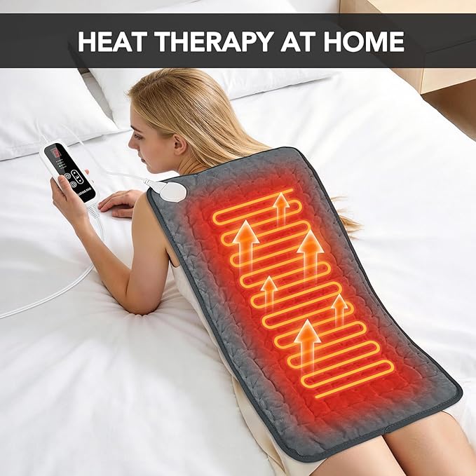 Extra Large Heating Pad for Back Pain Relief - 33"x17" Electric Heat Pad,6 Heat Settings &4 Auto Off, Machine Washable,Overheat Protection,for Shoulders,Neck,Period Cramps,Gifts for Women Men [Gray]