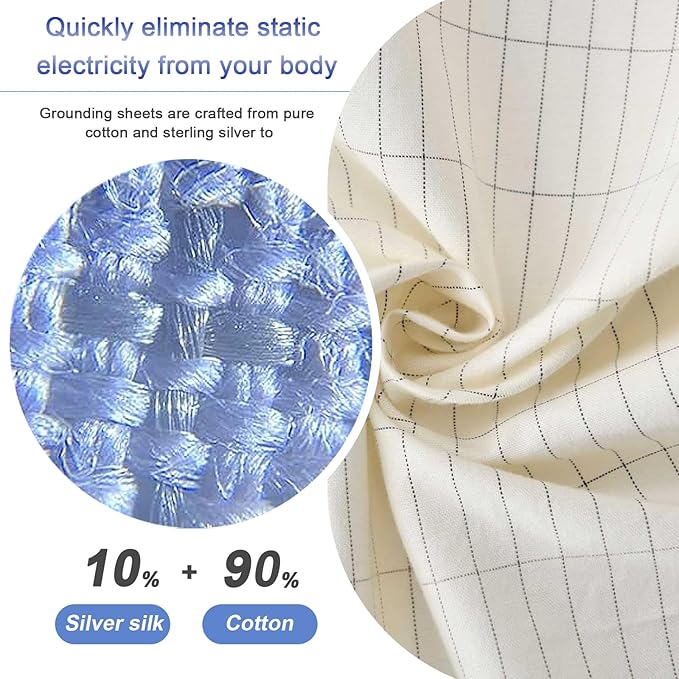 Grounding Sheets for Bed King Earthing Fitted Sheet 10% Silver & 90% Organic Cotton Conductive Bed Therapy Sheets Kit Pain Earth Relief Connected for Sleep with Grounding Cord (76"X 80"X 15" White)