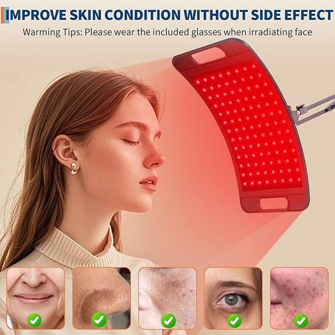 Curved Red Light Therapy Floor Lamp, 104 LEDs Red Infrared Light Therapy Device for Face and Body, Adjustable Stand for Home Use, 660nm+850nm for Skin Care & Pain Relief