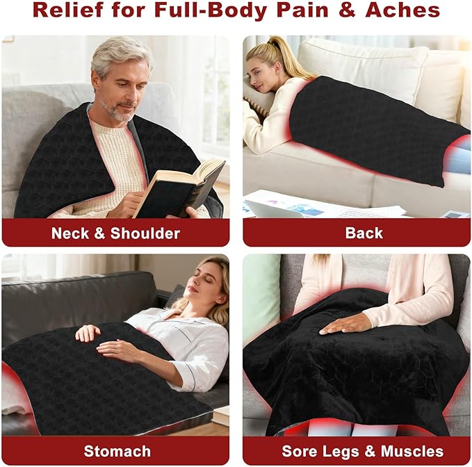 KozyOne XXXL Weighted Premium Heating Pad - Far Infrared & Negative Ion Therapy for Pain Relief in Back, Neck, Shoulders, Knees, 4 Heat Settings, Auto-Off, Machine Washable (27" x 37")