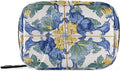 Vintage Floral Blue and Yellow Tile Travel Pill Organizer Case Box Container Weekly Portable Vitamin Medicine Holder Storage Bag with Zipper Removable