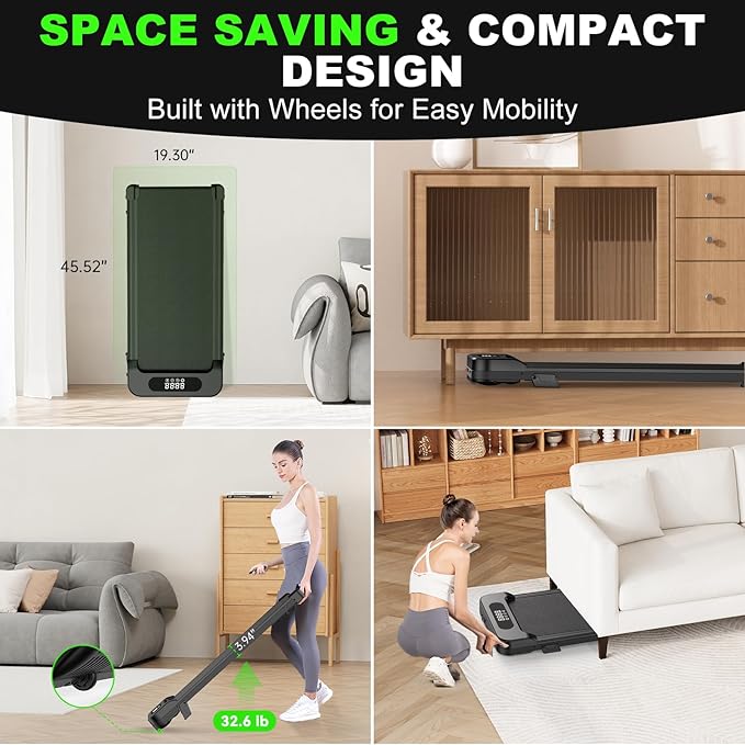 2 in 1 Walking Pad with Handle Bars, 8% Incline Foldable Treadmills for Home Office Ultra Quiet <40dB, 3.5 HP Portable Walking Jogging Running Machine with LED Display & Remote, 320+LB Capacity