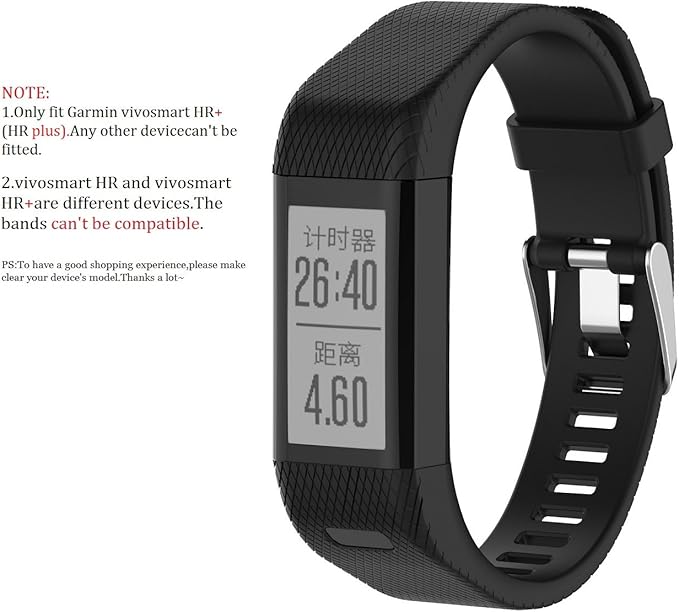 TenCloud Strap Compatible with Vivosmart HR+ Bands Replacement Striped Sport Straps with Tool Kits for Garmin vívosmart HR Plus Tracker (Black)