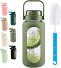 Glass Water Bottle with Straw and Handle Lid Half Gallon Motivational Glass Bottle with Silicone Sleeve and Time Marker Large Reusable Sports Water Jug for Gym Home Workout