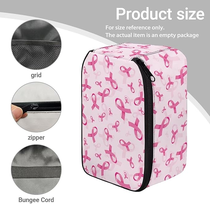 Breast Cancer Awareness Ribbon Blood Pressure Monitor Case Travel Portable Carrying Case for Blood Pressure Monitor with Zipper and Mesh Pockets