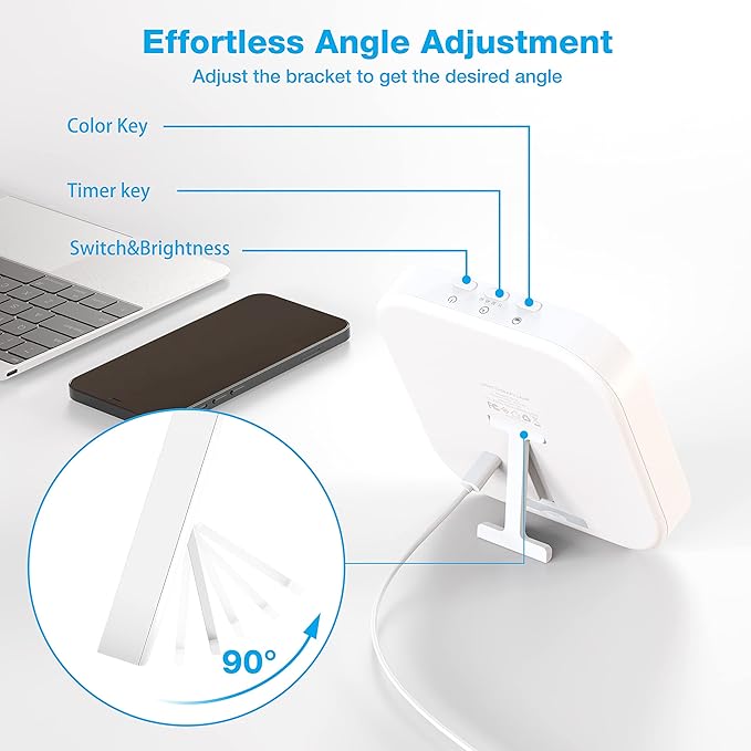Qoosseine Light Therapy Lamp - 10000 Lux UV-Free Light Box with 4 Brightness Levels, 4 Color Temperatures, 4 Timer Functions and Memory Function - Portable for Home/Office