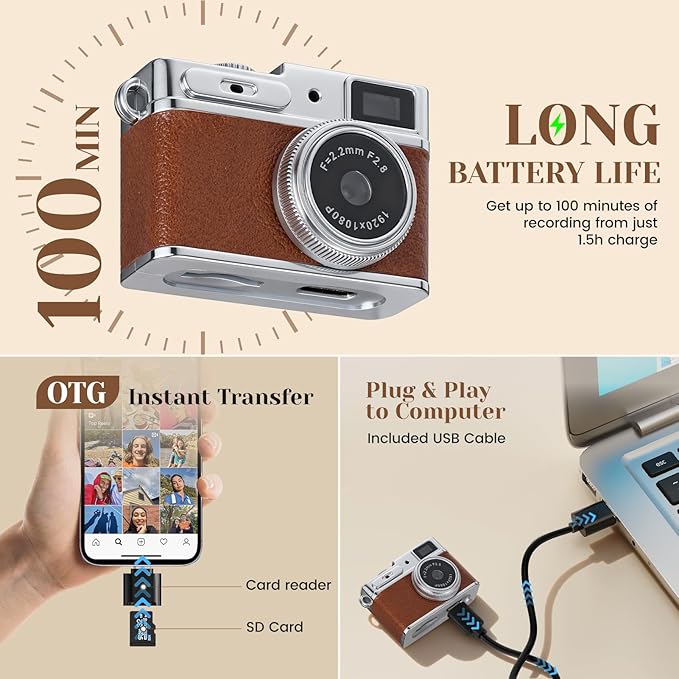 Mini Keychain Camera - 1080P HD Mini Retro Digital Camera,Retro Compact Tiny with 32GB SD Card,0.96" HD Display, Portable Pocket Video Recorder for Photo Video Travel Recording