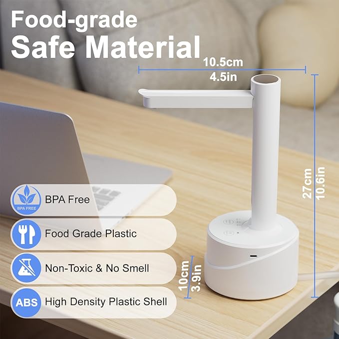 5 Gallon Dual-use Desktop Electric Water Bottle Dispenser, USB Type-C Charging Automatic Countertop Drinking Water Bottle Pump for 2-5 Gallon, Smart Water Jug Dispenser for Camping(White)