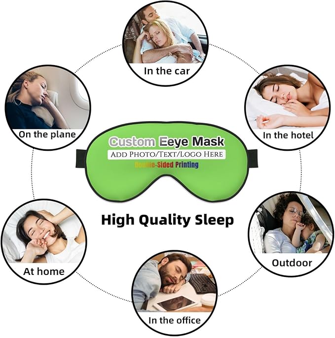 Personalized Eye Mask Add Picture Text Image Logo Custom Travel Sleeping Masks for Home Office Customized Sleep Mask for Men Women Blocks Light Adjustable Strap Neon Green