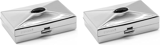 Stephanie Imports Set of 2 Rectangular-Shaped Pocket Purse Pill Box & Organizer With Dual Compartments (Silver Black Gemstone)