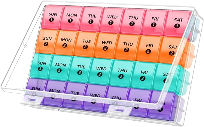 DANYING XL Monthly Pill Organizer 1 Time a Day with Dust-Proof Case, Extra Large 4 Weeks Pill Box Once a Day, 28 Days Pill Container 1 Per Day, Weekly Vitamin Case, Daily Medicine Organizer