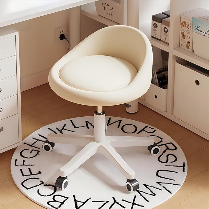 Rolling Stool Chair with Backrest, Round PU Leather Adjustable Height Hydraulic Swivel Rolling Stool for Spa Salon Tattoo Massage Doctor Dental Medical Office Beige Set of 2