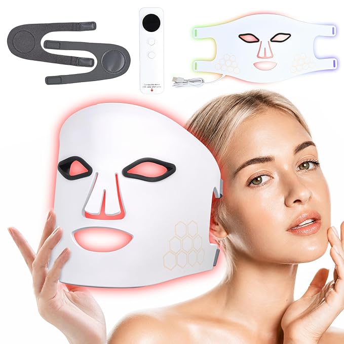 LED light therapy mask Red/Blue/850NM Infrared Light,Timing Function, Portable for Home & Travel