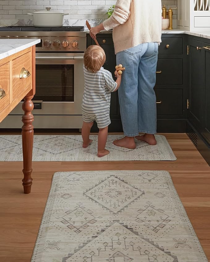 House of Noa Nama Standing Mat – Anti-Fatigue Cushioned Kitchen Mats for Floor | Ergonomic Bounce-Back Foam Kitchen Mats | Anti-Fatigue Mats for Kitchen & Standing | Ula Calico | 22" x 72"