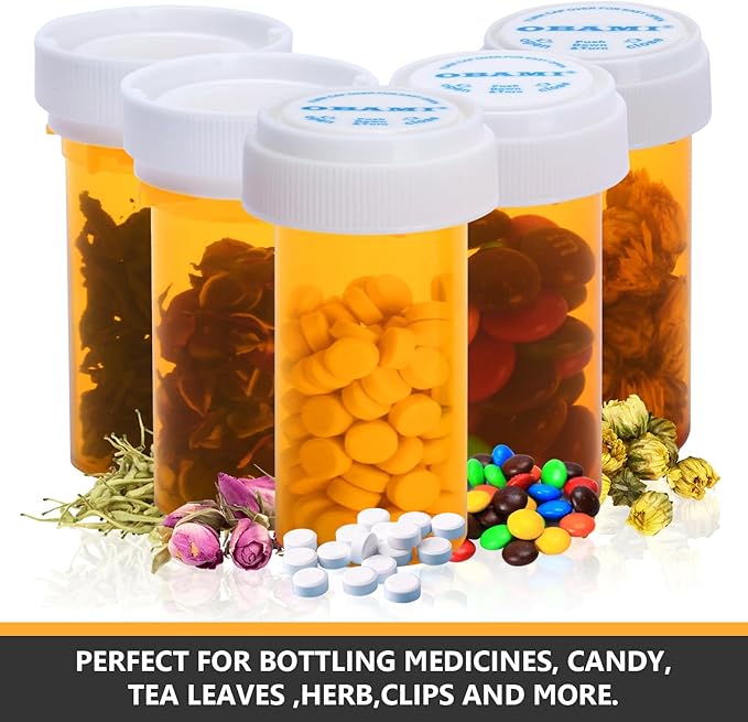 Plastic Empty Pill Bottles with Double Sided Use (Child Resistant & Easy Open) Caps - Medicine Container Pill Case Dispenser Organizers (30 Dram, 12pcs)