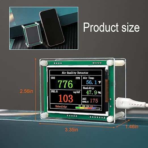 Indoor 5-in-1 Air Quality Monitor,CO2 Carbon Dioxide Detector,CO2 Monitor, pm2.5 pm10 pm1.0 Detector, Meter,Temperature and Humidity,for Grow Tents,Homes,Cars,Farm etc