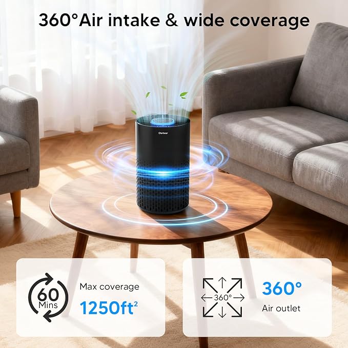 Air Purifiers for Home Bedroom Up to 1250 Ft² - HEPA Air Purifier with Aroma & Sleep Mode - 24dB Small Room Air Purifier for Allergies, Smoke, Dust, Pollen, Pet Dander,4000B,Black