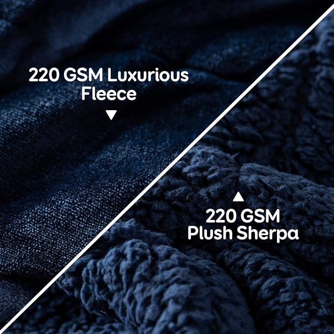 Cottonblue Weighted Blanket 20lbs 60x80 Inches, Navy Blue Sherpa Blanket Throw Sofa Bedding Heavy Blanket for Adults, Soft Cozy Fleece Blanket On Queen Bed, Plush Fleece Minky 20 lb Weighted Blanket