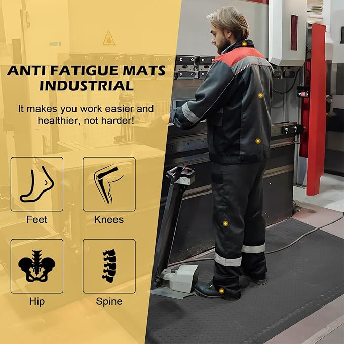 2 x 5 FT Anti Fatigue Mats Industrial 15/16 Inch Thick Soft Sponge Ergonomic Mat Durable Heavy Duty Diamond Plate for Standing Non Slip Industrial Grade Floor Mat for Leg & Back Pain (Gray)