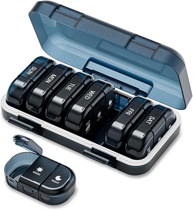 Weekly Pill Organizer 3 Times a Day, Large Pill Organizer 7 Days, Portable Pill Case 21 Days, Moisture Proof Large Pill Dispenser, Travel Pill Box for Vitamins Fish Oil Supplements (Blue)