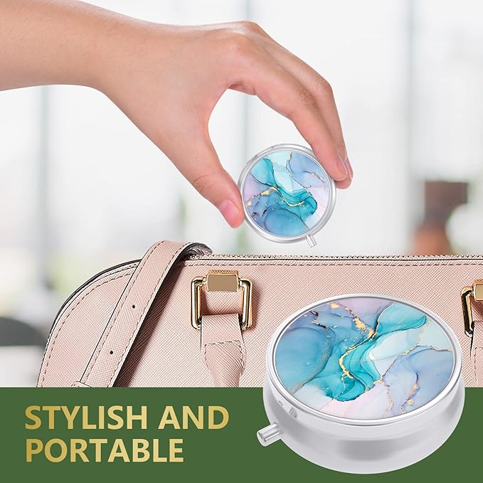 Nipichsha Pill Box, Small Pill Case for Purse & Pocket, Cute Travel Medicine Organizer, Portable Medicine Container Holder to Hold Vitamins, Medication, Fish Oil & Supplement, Colorful Ink Marble