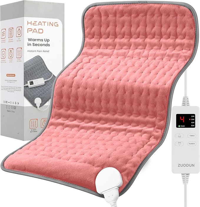 Portable Heating Pad for Back Pain, Travel Electric Heat Pad with Moist Heat Option, 6 Heat Levels & Auto Shut-Off, Soft Washable Cover, Ideal for Office, Home, or Travel Use