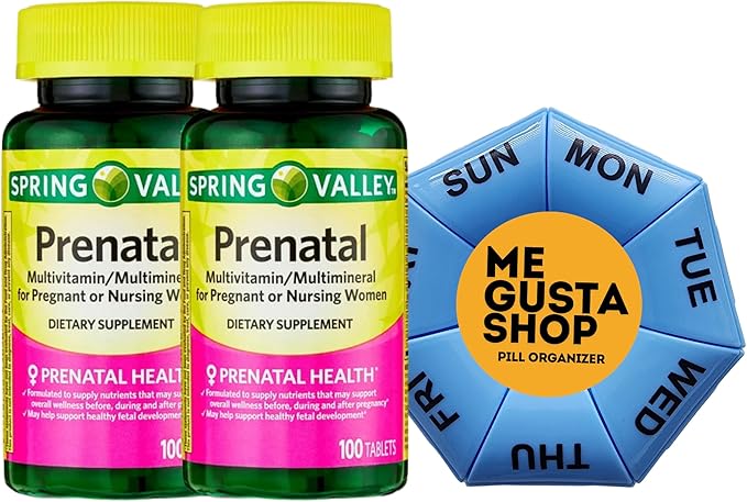 Spring Valley Multimineral Prenatal Multivitamin Tablets Dietary Supplement 100 Count Pack of 2 Includes Pill Organizer