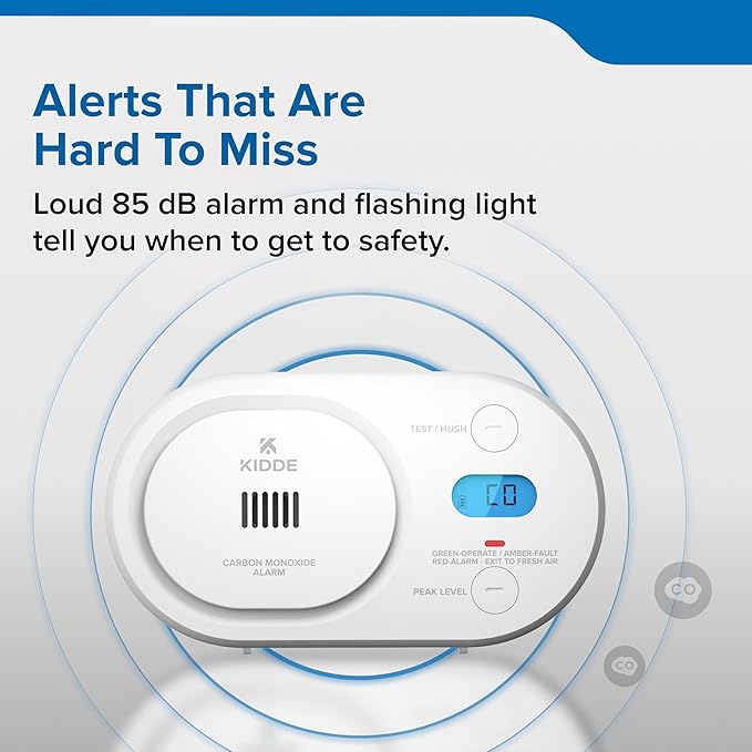 Kidde Carbon Monoxide Detector, AA Battery Powered, Digital Backlit Display, Portable for Travel or Home, LED Status Indicators, 85 dB Alarm, 5th Edition, COBD